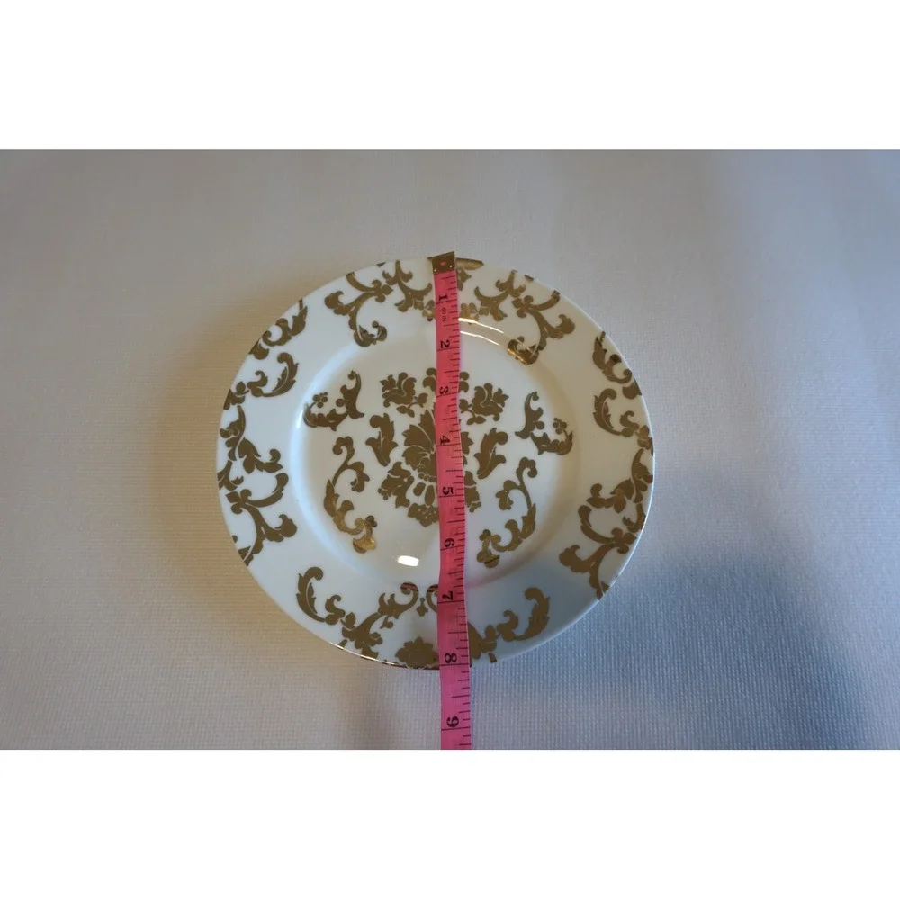 R Table by Rosanna Gold Damask White Porcelain Salad Dessert Plates Set of 5, 8
